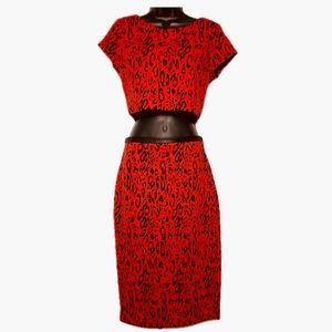 Express Red Leopard Cropped Top and Skirt, Midi